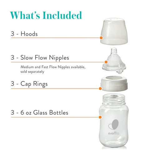 Evenflo Balance Wide-Neck Glass Anti-Colic Baby Bottles - 6oz (3 Pack) ~NEW~ - Picture 2 of 5