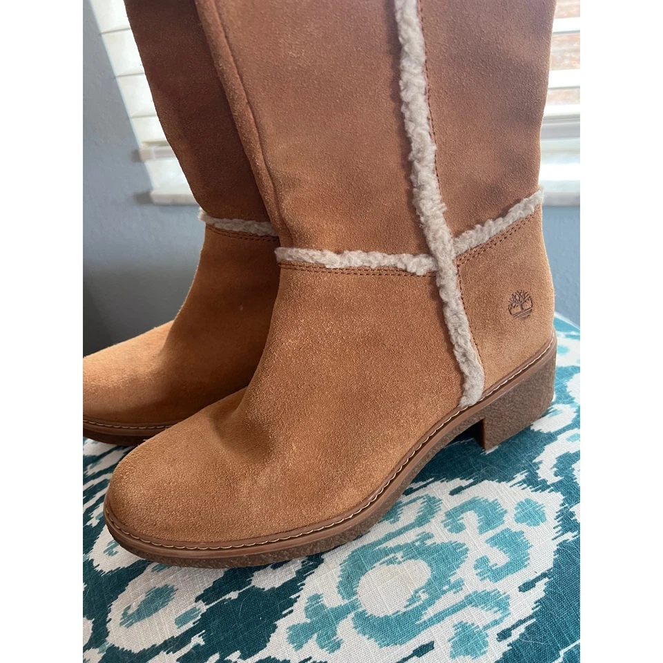 Timberland Botas de Gamuza Botas Altas Hasta la Rodilla Borde de Oveja Marrón Foto 2 de 4