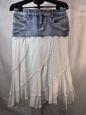 Candie's Vintage Denim Maxi Skirt Blue/White Crystal Accents Juniors Size 9