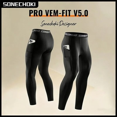 Compression Pants Men Running Gym Leggings Fitness Pockets