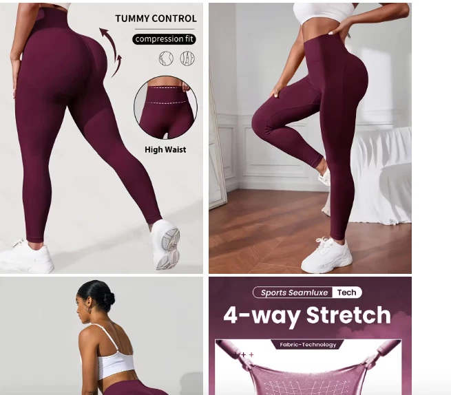 Seamless High-Waisted Yoga Pants Women Tummy Control Butt-Lifting 4-Way Stretch - Image 3 of 4