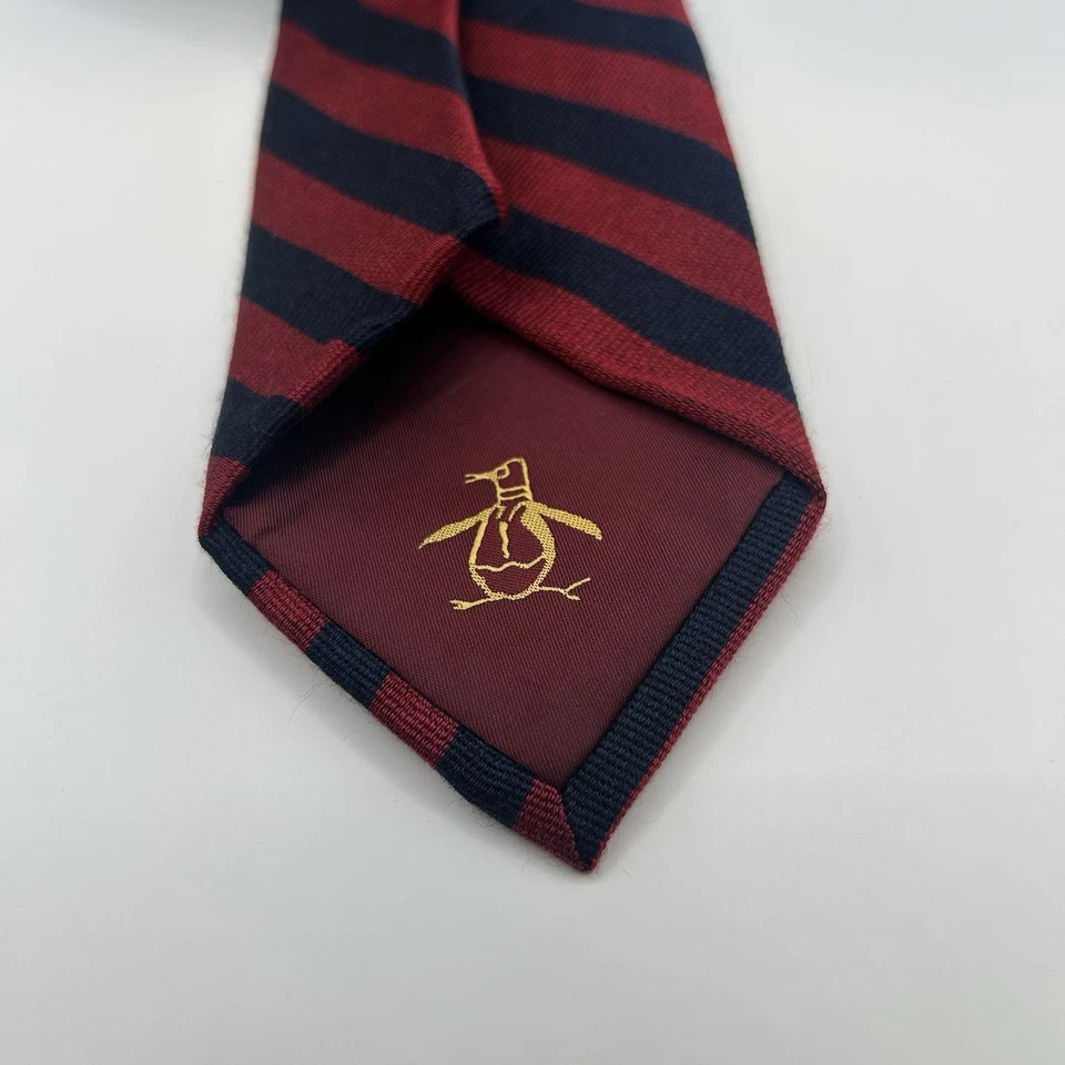 Penguin Necktie Blue & Red Stripe Pattern Men's Silk Wool Blend Repp Neck Tie - Image 2 of 4