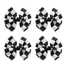 JiaDuo 4PC Racing Black and White Checkered Flag Hair Bow Clips for Girls