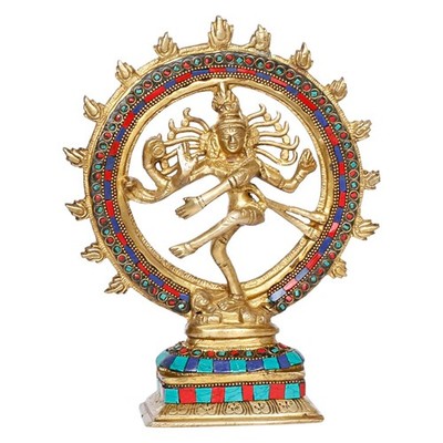 Brass Natraj Statue Lord Shiva Colorful Cosmic Dance Pose Sculpture Figurine