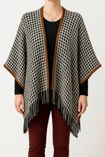 New La Fiorentina Oversized Ruana Wrap Shawl Poncho Fringe Grey Soft Warm Winter