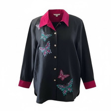 Vintage Bob Mackie Wearable Art Silk Butterfly Long Sleeve Women's Blouse, Large