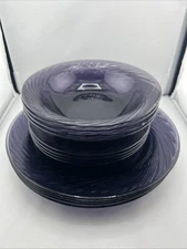 VTG Set Of 12 Pyrex Festiva Amethyst Purple Swirl Glass 4 Dinner 4 Salad 4 Bowls