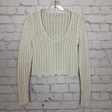 Abercrombie Fitch Open Knit Cropped Sweater Size S White 100 Cotton