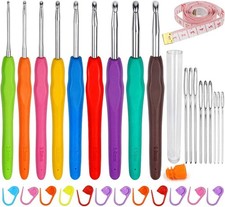 Crochet Hooks Set, 9PCS Aluminum Knitting Needles Kit Ergonomic Soft Grip Handle