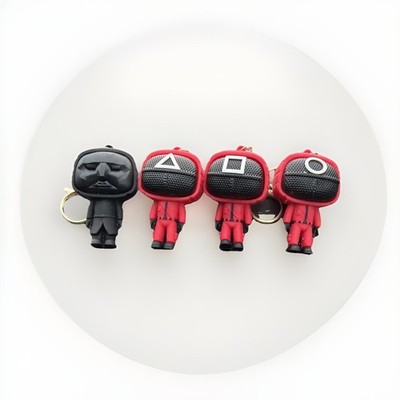 Squid Game Keychain Figures with Mask (4pc)  3 Soilders & Front Man
