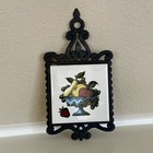 Black Metal Trivet With Bowl Of Fruit Tile. Made In Japan, 10”x5” Numbered