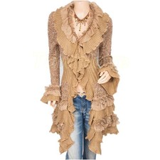 Women Gorgeous Ruffles Lace Tiered Hem Button Up Cardigan Long Sweater Jacket Sz
