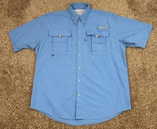 Columbia PFG Men  s Omni Shade Short Sleeve Button Up Fishing Shirt Blue Small