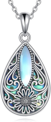 Sonnenblume filigran Mondstein Halskette 925 Sterling Silber Schmuck Geschenk für Damen