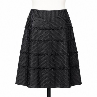 Saks Fifth Avenue Silk Tiered Midi Skirt Black Pintuck Quiet Luxury Womens 12