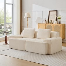 Modular Sectional Sofa Corduroy Cloud Couch Deep Seat White 2-Piece Loveseat