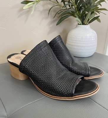 Eric Michael Sevilla Black Leather Sandals Mule Block Heel Women s Size 7.5