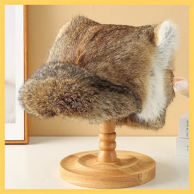 100% Real Rabbit Fur Hat Thicken Winter Warm Baseball Cap Cute Cat Ear for Women