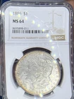 1886 MORGAN DOLLAR NGC MS 64 Silver $1 Coin