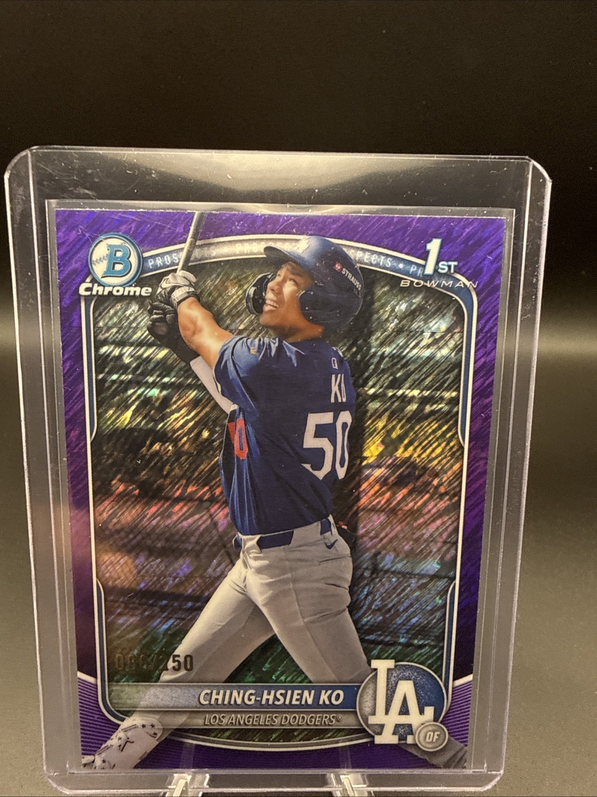 Ching-Hsien Ko 2025 Bowman Chrome Purple Shimmer 1st /250 LA Dodgers