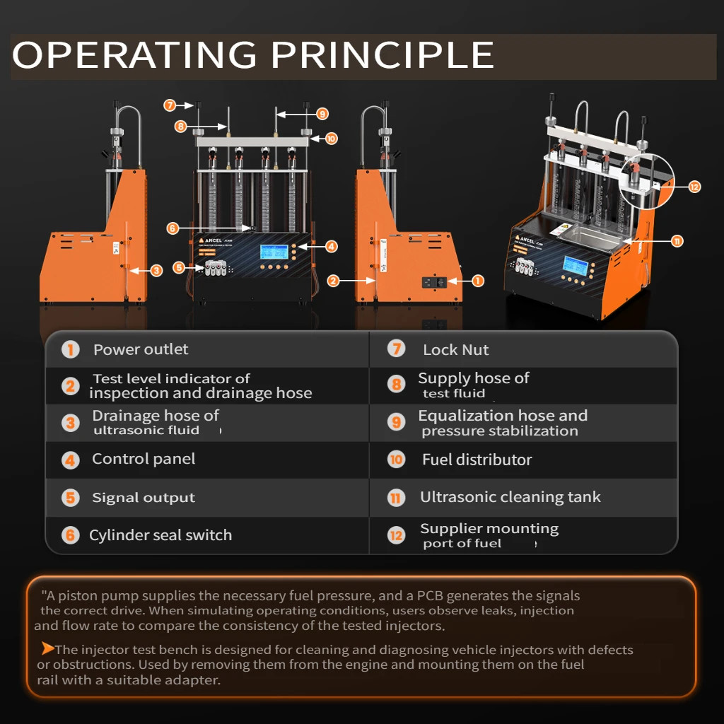 ANCEL JC400 Car Fuel Injector Cleaner Tester for PFI GDI Piezo Injector 0-20Bar