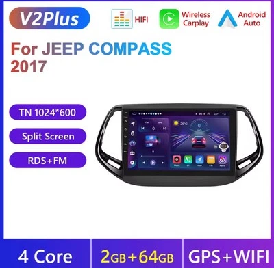 Autoradio Android Jeep Compass 2017-2020 2G+64GB CarPlay-ANDROIDAUTO Wireless. - Photo 1/4
