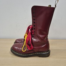 Dr. Martens 1914 halbhohe 14 Löcher glattes rotes Kirschleder Punk Stiefel Größe UK 4