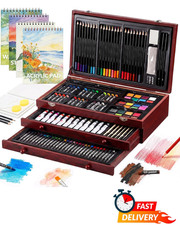 194pc Deluxe Art Set Drawing Painting Supplies Wooden Case Gift Kit