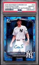 2025 Bowman Chrome Sapphire Cam Schlittler Chrome 1st Prospect Auto /199 PSA 10