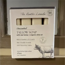 The Rustic Lands Unscented Tallow Soap 4 Bars, Honey Olive Oil, 5 oz Each