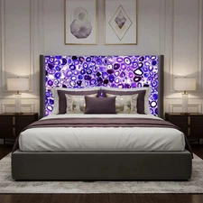 Purple Agate Luxury Backlit Bed Headboard | LED Gemstone Panel | Modern Bedroom