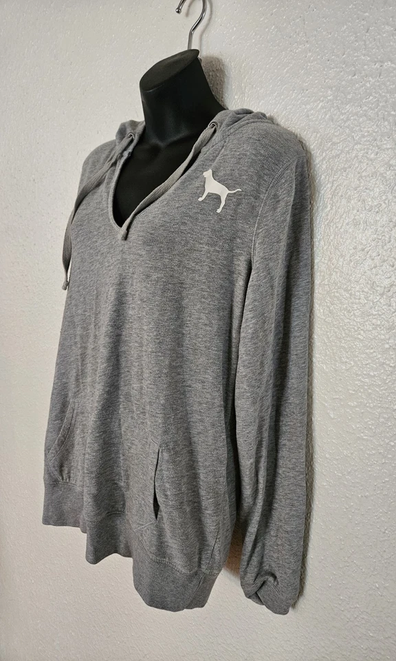 Victoria Secret ROSA Sudadera con Capucha Mujer Talla M Gris Canguro Bolsillo AMOR ROSA Foto 2 de 4