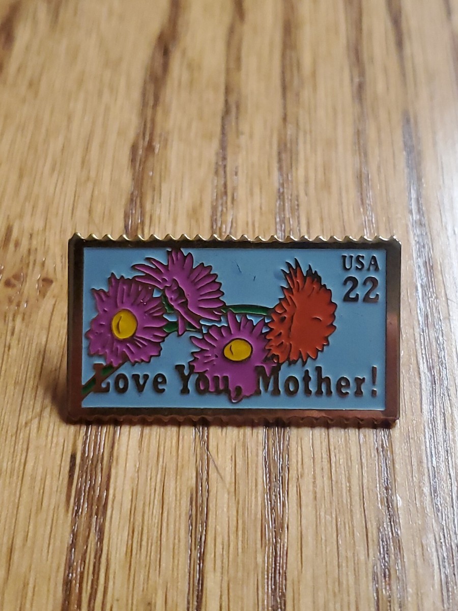 USPS Postage Stamp 22 Cent LOVE YOU MOTHER Tac Pin Gold Tone daisy