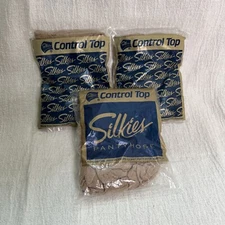 3 Silkies Control Top Pantyhose Large Nude Support Legs 731  New NOS Vintage