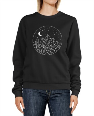Sweatshirt Damen Print Berge und Sterne Polygon Design Rundhals-Pullover Pulli