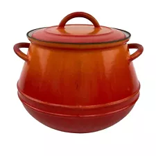 Vintage Descoware Made In Belgium Flame Red Bean Pot Cast Iron Enamel w Lid 3qt