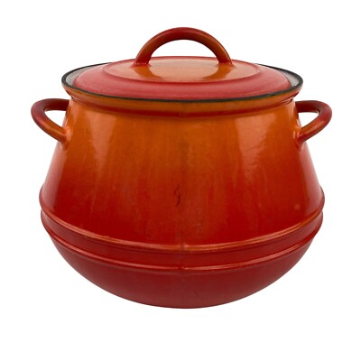 ヴィンテージ　DESCOWARE BELGIUM Flame Bean Pot Vintage Descoware Made In Belgium Flame Red Bean Pot Cast Iron