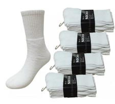 Men Solid White Sports Athletic Cotton Crew Socks Mid Calf USA Size 9-11 10-13