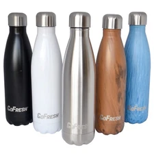 GoFresh 17oz Water Bottle Stainless Steel Double Walled Insulated Fits Cup Hldr!