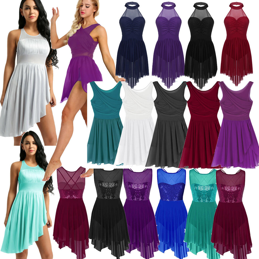 Women Ballet Dance Dress Gym Leotard Ballroom Lyrical Figure Ice - Foto 9