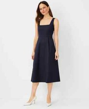 NEW $149 ANN TAYLOR NIGHT SKY STRETCH COTTON SQUARE NECK MIDI DRESS SZ 4
