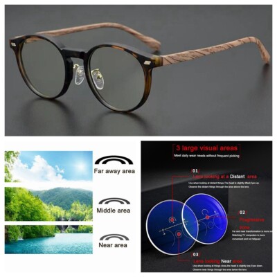 Multifocal Varifocal Progressive Retro Wood Grain Reading Glass Near Far