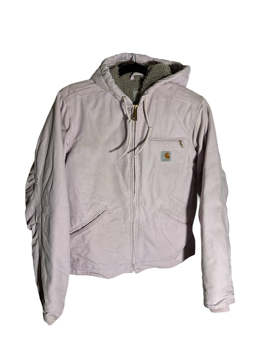 Carhartt WOMENS Light Pink Canvas Sherpa Lined Hooded Jacket Coat