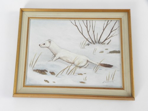 Pintura Al Óleo Jagdbild Motivo Caza Armiño Invierno Al. Schmitt Cuadros - Imagen 5 de 9