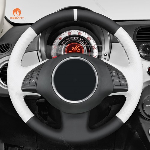 MEWANT Black White Faux Leather Steering Wheel Cover for Fiat 500 2007-2015 - Picture 3 of 10