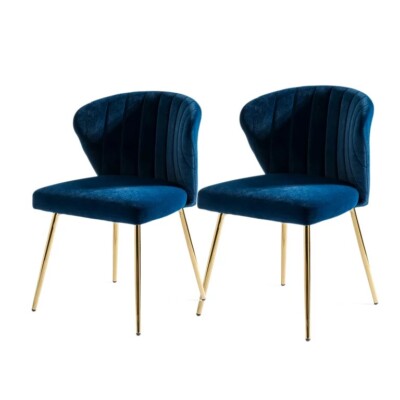 14 Karat Home Milia Dining Chair with Tufted back Set of In Navy