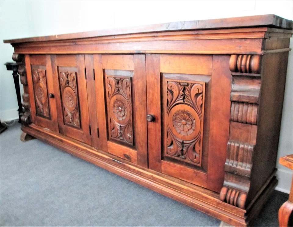 正品古董大餐边柜-自助餐墨西哥家具手工雕刻 94" L — 第 3/3 张图片