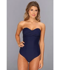 SHOSHANNA SOLID TWIST STRAPLESS BANDEAU ONE PIECE SWIMSUIT NAVY SZ 2 NEW! $185