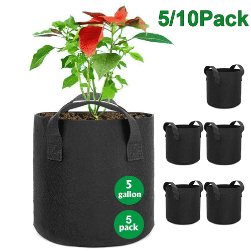 5/10 Pk Plant Grow Bags Fabric Pot Nursery Soil Bag W/Handles Thickened Nonwoven - Picture 1 of 20