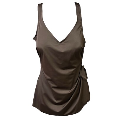 Roxanne Classics Swimsuit 1PC Brown V-Neck Sarong Full Coverage NEW Plus Size 24